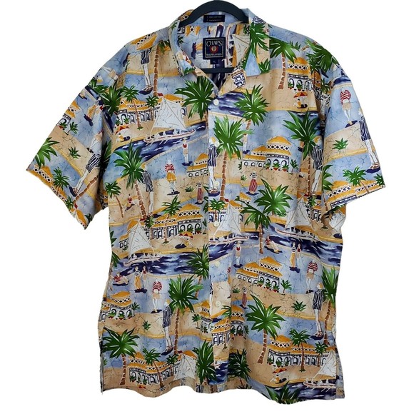 Men's Chaps Multicolored Hawaiian Shirt Short Sleeve Button Up Palm Trees, Sz XL - Picture 1 of 13
